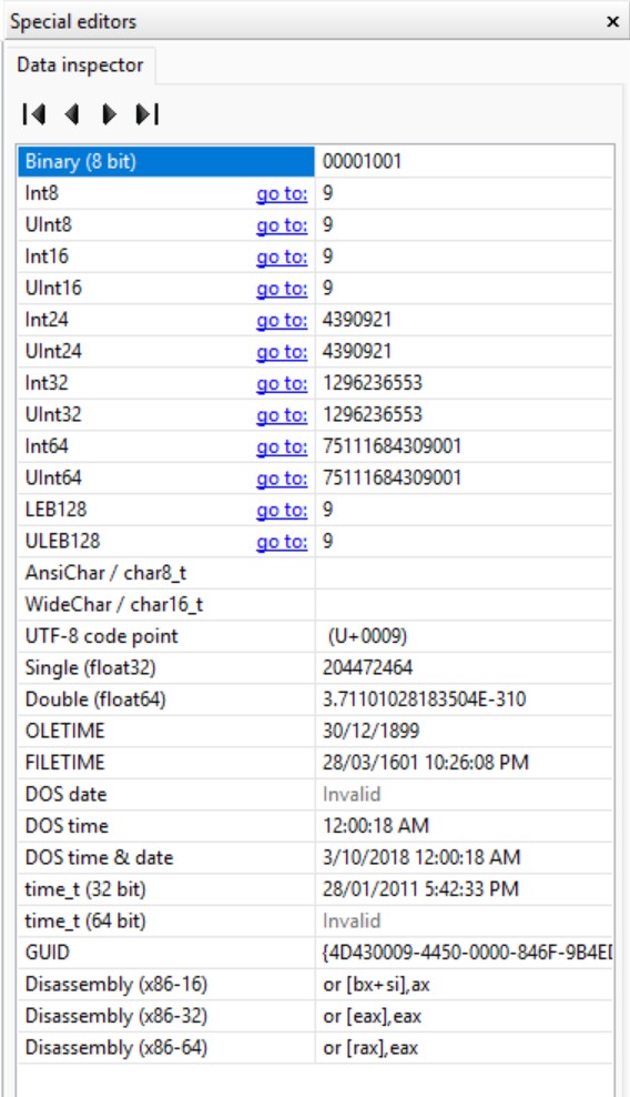 Available data types in HxD editor